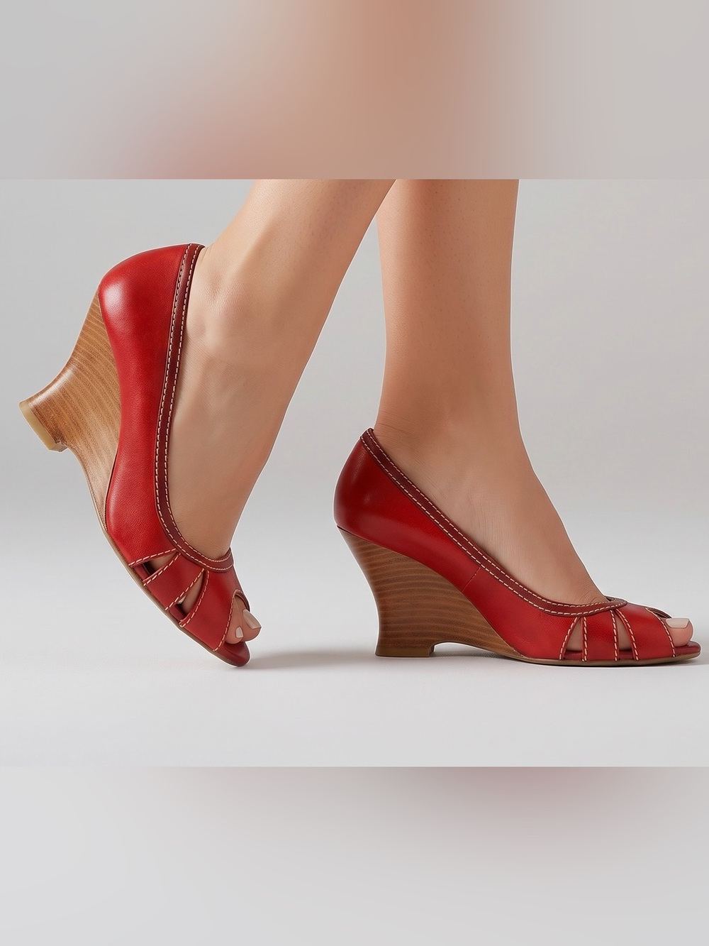 Kenneth Cole Leather Peep-Toe Wedge Sandals | Stacked Wood Heel | Chic Comfy